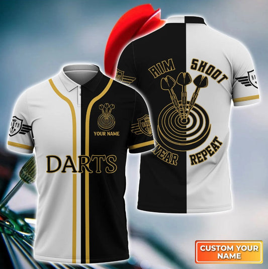 Aim Shoot Swear Repeat Personalized Darts Button Polo — Design 02
