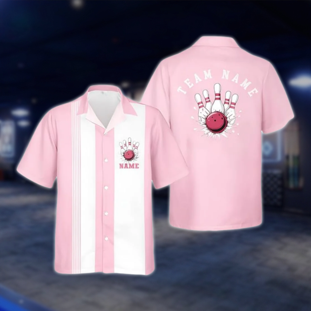 Personalized Pink And White Vintage Bowling Hawaiian Shirt Women Men, Custom Bowling Team Shirts BZ0791