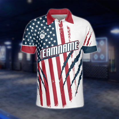 Eagle American Flag Custom Mens Bowling Polo Shirt, Custom Patriotic Bowling Team Shirts BZ0098