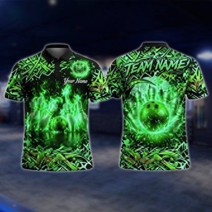 Custom Flame Graffiti Bowling Mens Polo Shirt, Custom Flame Bowling Team Shirts BZ0352