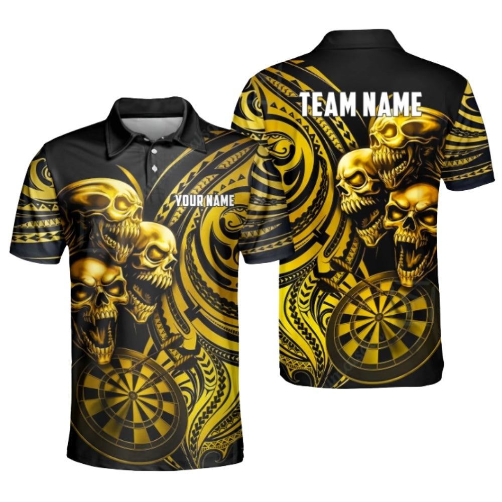 Skull Black Cyan Personalized Darts Button Polo