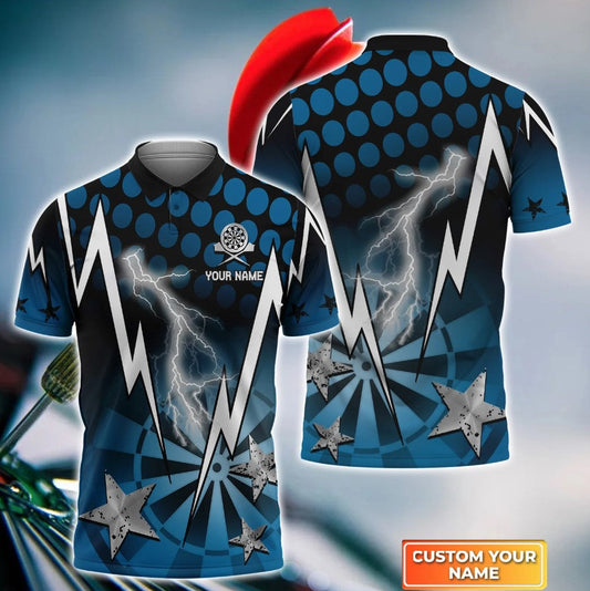 Blue Thunder and Lightning Personalized Darts Button Polo