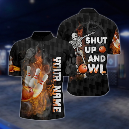 Personalized Shut Up And Bowl Skull Bowling Mens Jersey, Custom Name Skull Bowling Shirt BZ0792