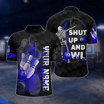 Personalized Shut Up And Bowl Skull Bowling Mens Jersey, Custom Name Skull Bowling Shirt BZ0792