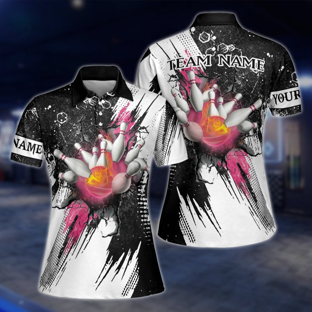 Custom Team Black Grey Bowling Polo Shirt For Ladies, Custom Bowling Shirt Women BZ0163