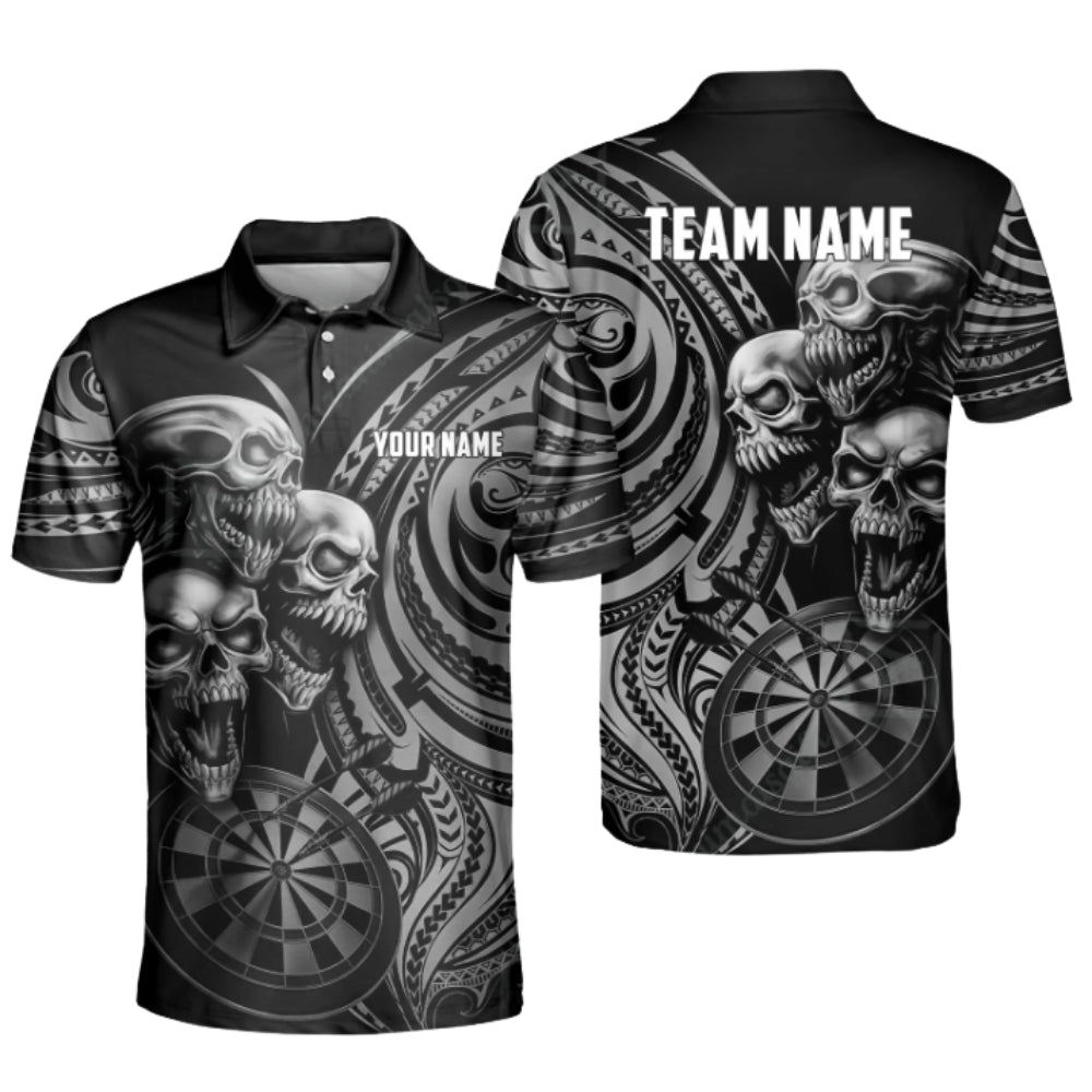 Skull Black Cyan Personalized Darts Button Polo