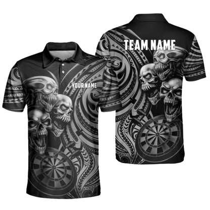 Skull Black Cyan Personalized Darts Button Polo