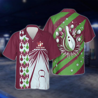 Custom Retro Red White Blue Hawaiian Bowling Shirt For Men Women, Custom Retro Bowling Shirts BE0009