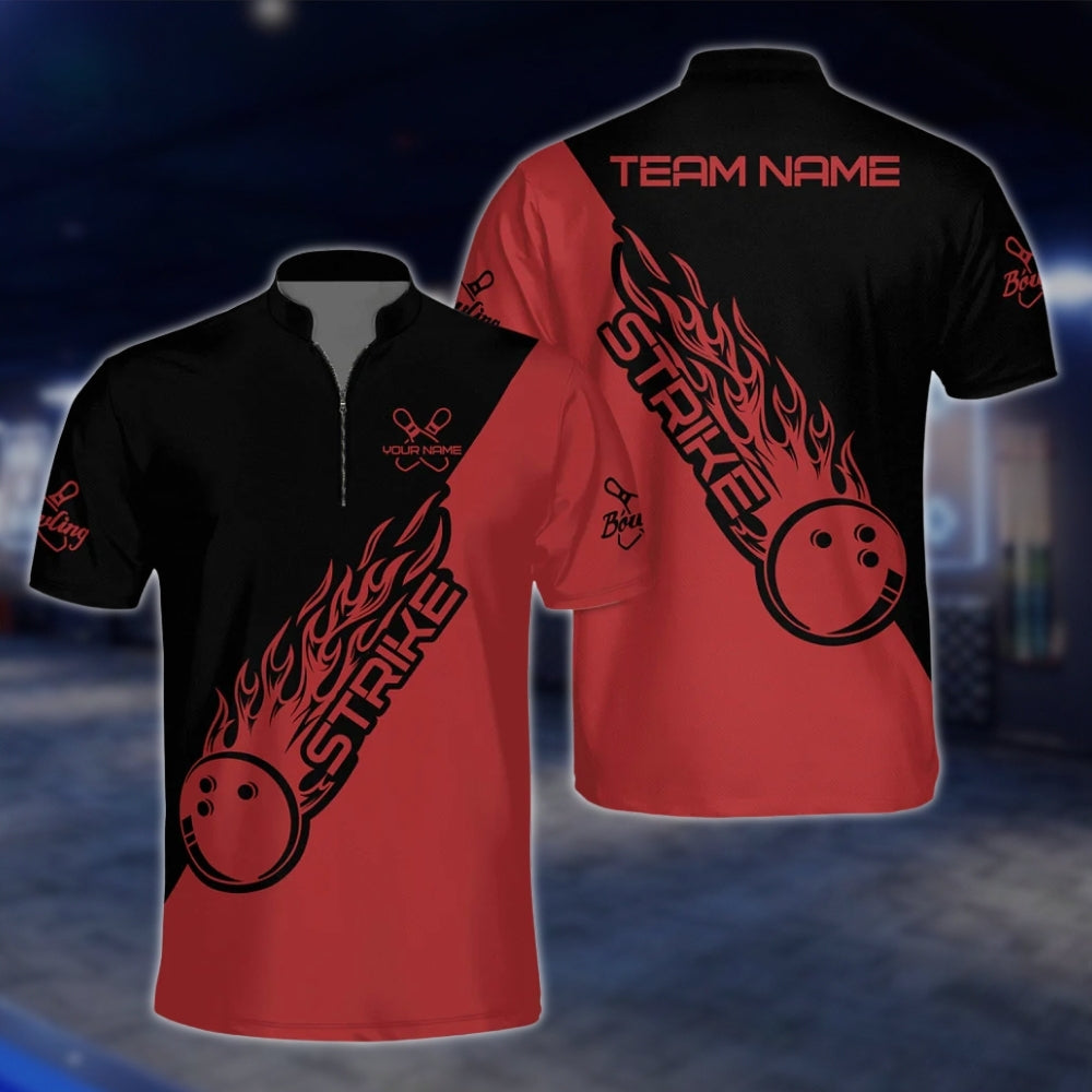 Custom Flame Ball Blue Black Bowling Mens Jersey, Custom Team Bowling Shirts BZ0129
