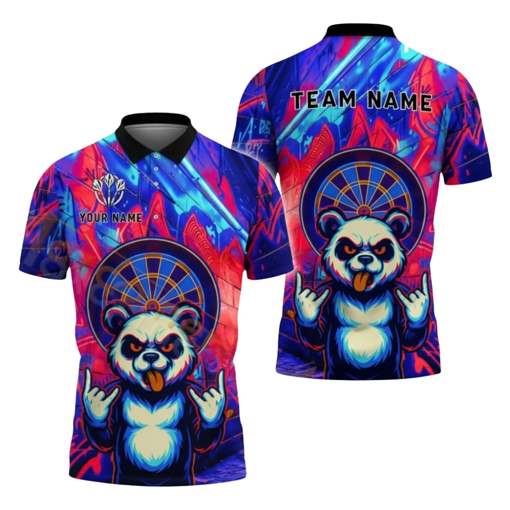 Funny Panda Graffiti Mens Personalized Darts Button Polo