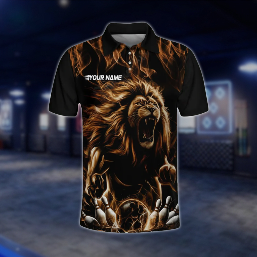 Custom Lion Flame Bowling Polo Shirt For Mens, Custom Lion Flame Bowling Team Shirts BZ0482