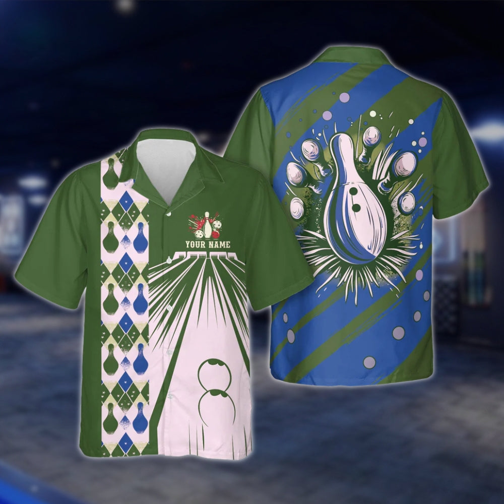 Custom Retro Red White Blue Hawaiian Bowling Shirt For Men Women, Custom Retro Bowling Shirts BE0009
