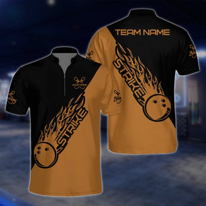 Custom Flame Ball Blue Black Bowling Mens Jersey, Custom Team Bowling Shirts BZ0129