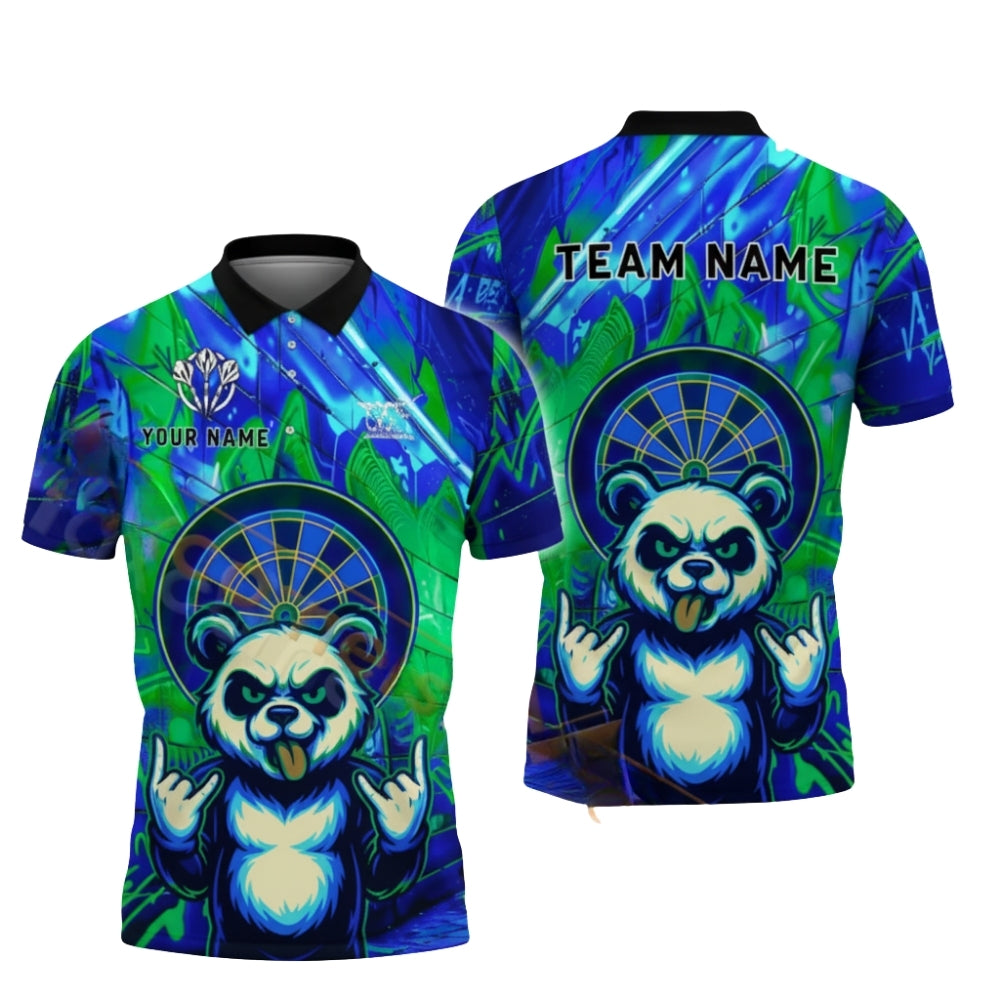 Funny Panda Graffiti Mens Personalized Darts Button Polo