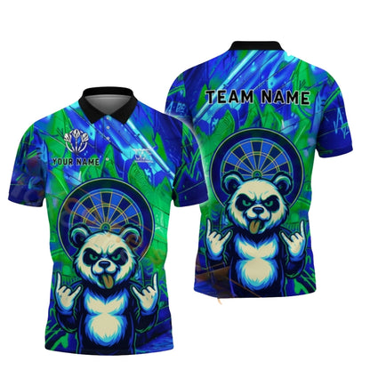 Funny Panda Graffiti Mens Personalized Darts Button Polo