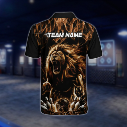 Custom Lion Flame Bowling Polo Shirt For Mens, Custom Lion Flame Bowling Team Shirts BZ0482