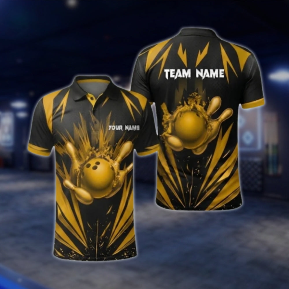 Black And Blue Custom Mens Team Bowling Polo Shirt, Custom Bowling Shirt For Team BZ0368
