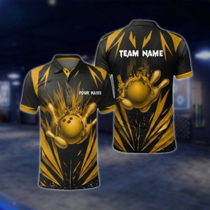 Black And Blue Custom Mens Team Bowling Polo Shirt, Custom Bowling Shirt For Team BZ0368