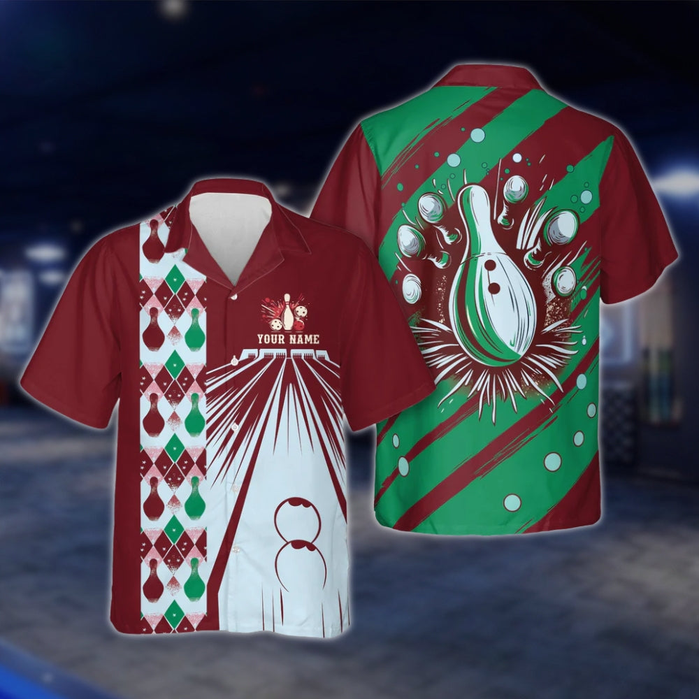 Custom Retro Red White Blue Hawaiian Bowling Shirt For Men Women, Custom Retro Bowling Shirts BE0009