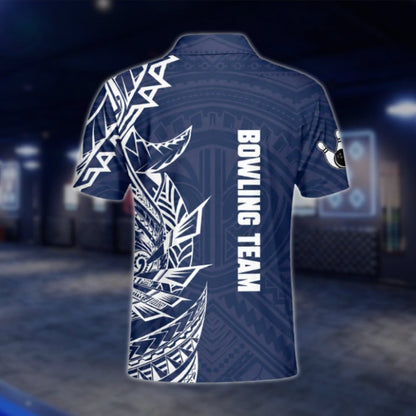 Custom Tribal Blue And White Bowling Polo Shirt For Mens, Custom Tribal Bowling Team Shirts BO0192