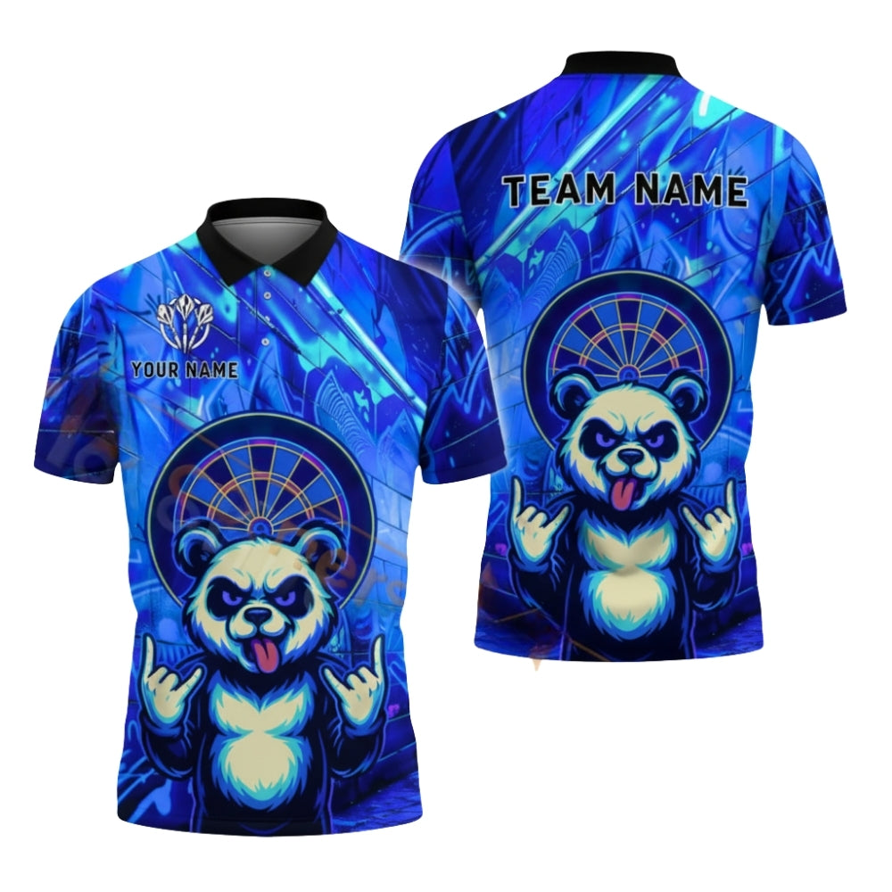 Funny Panda Graffiti Mens Personalized Darts Button Polo
