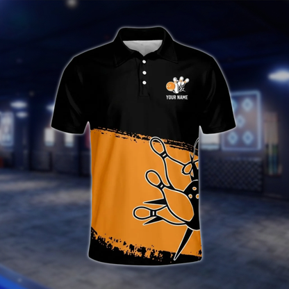 Custom Team Orange Black Bowling Polo Shirt For Mens, Custom Bowling Shirts BM0051