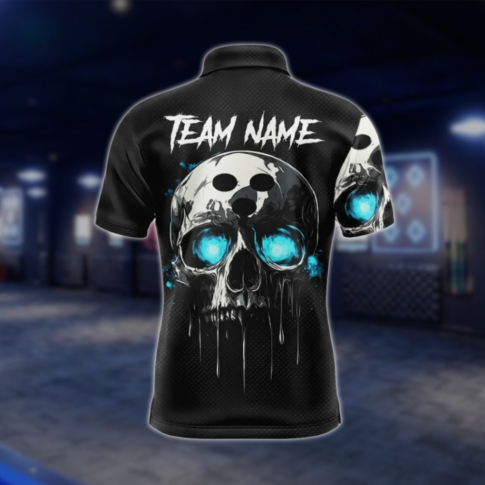 Personalized Skull Bowling Polo Shirt For Men, Custom Skull Bowling Shirts For Team BZ0767