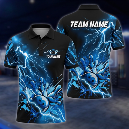 Personalized Purple Thunder Bowling Polo Shirt For Men, Custom Thunder Bowling Team Shirt BZ0876