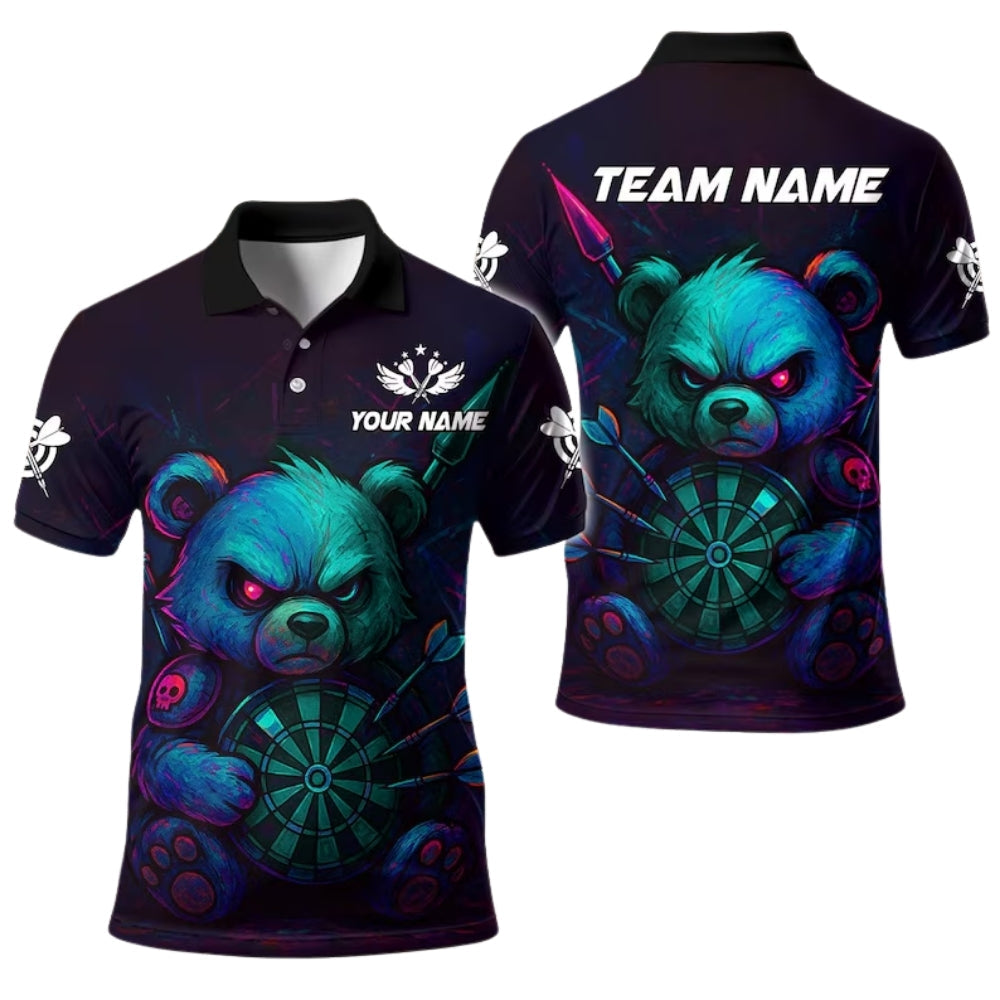 Bear Graffiti Men Personalized Darts Button Polo — Design 02