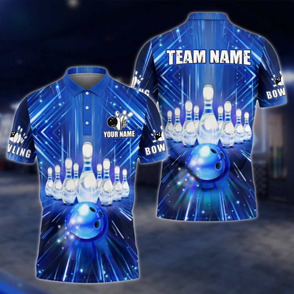 Custom Mens Blue Bowling Team Polo Shirt, Custom Bowling Shirts BA0023