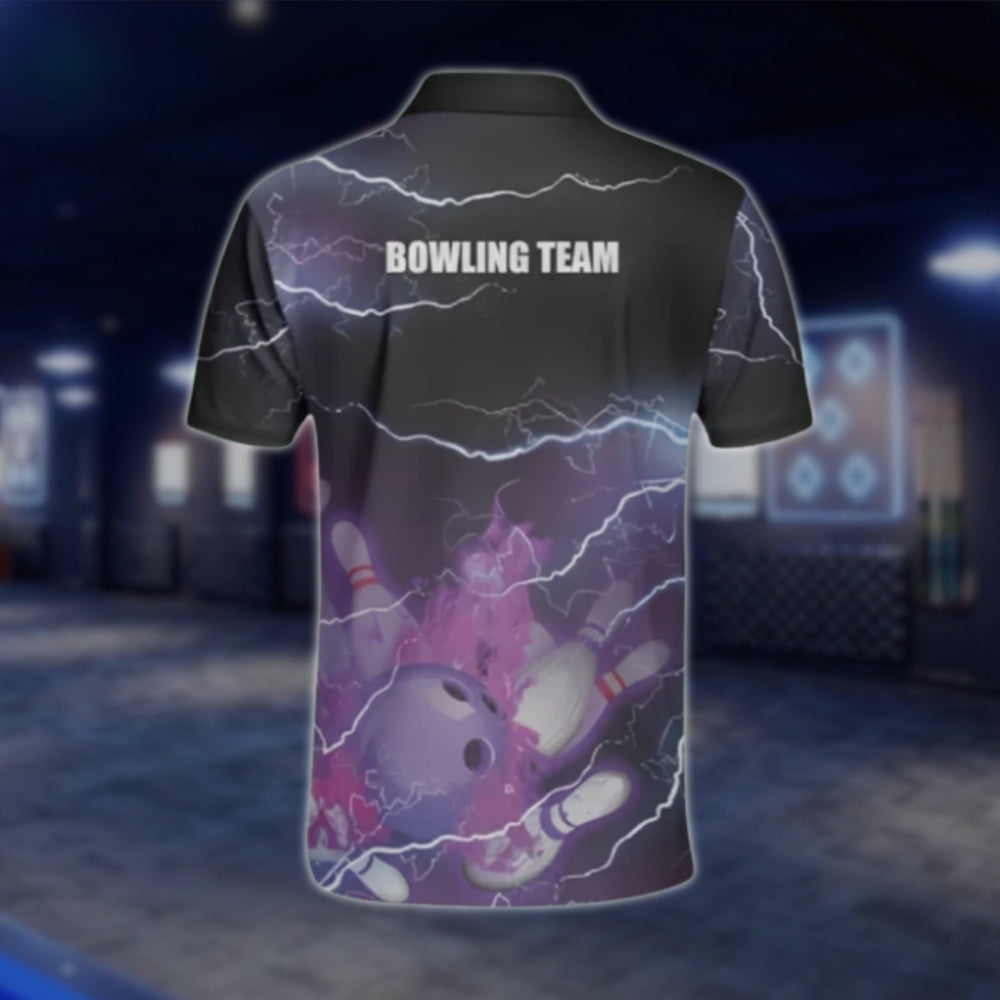 Custom Flame Purple Black Bowling Jersey For Mens, Custom Team Flame Bowling Shirts BZ0044