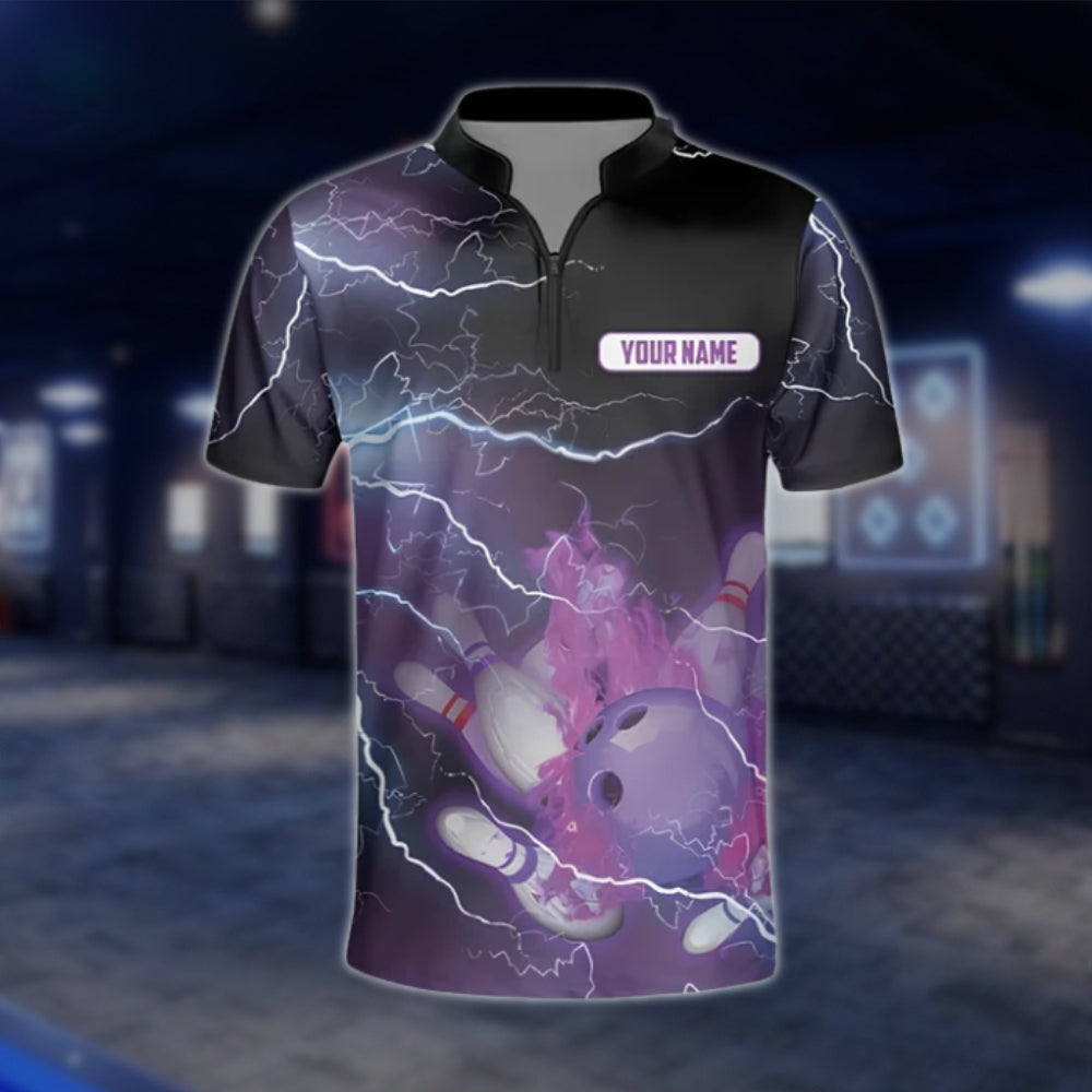 Custom Flame Purple Black Bowling Jersey For Mens, Custom Team Flame Bowling Shirts BZ0044