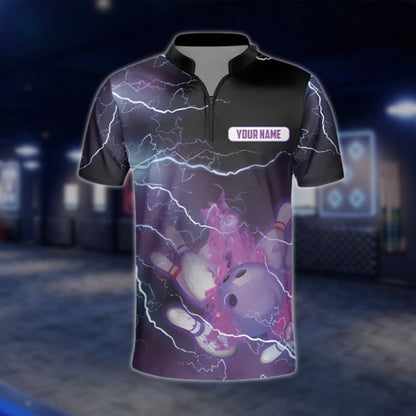 Custom Flame Purple Black Bowling Jersey For Mens, Custom Team Flame Bowling Shirts BZ0044