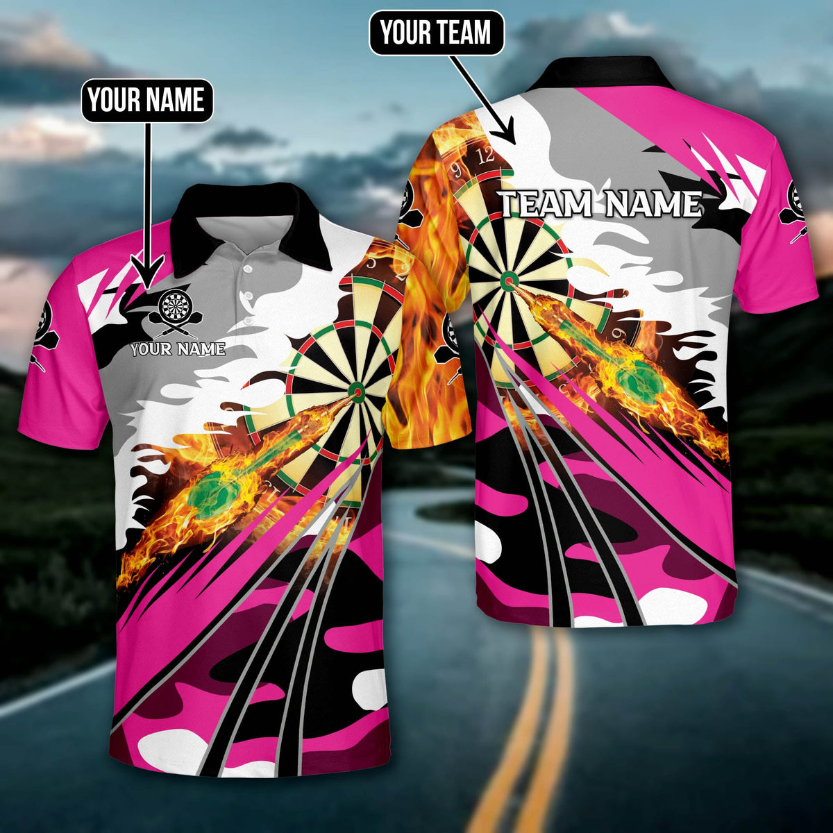 Fire Dartboard Personalized Darts Button Polo