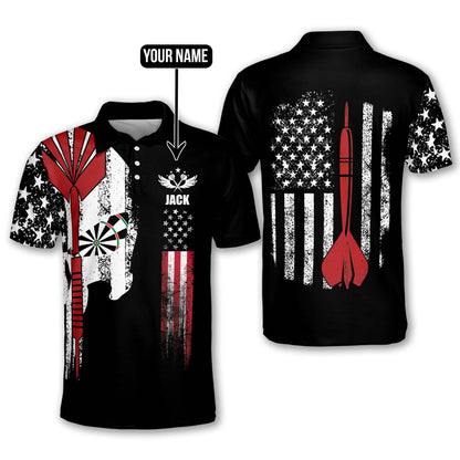American Flag Skull Personalized Darts Button Polo