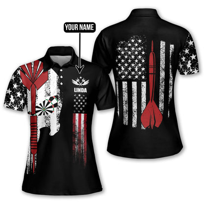American Flag Skull Personalized Darts Button Polo