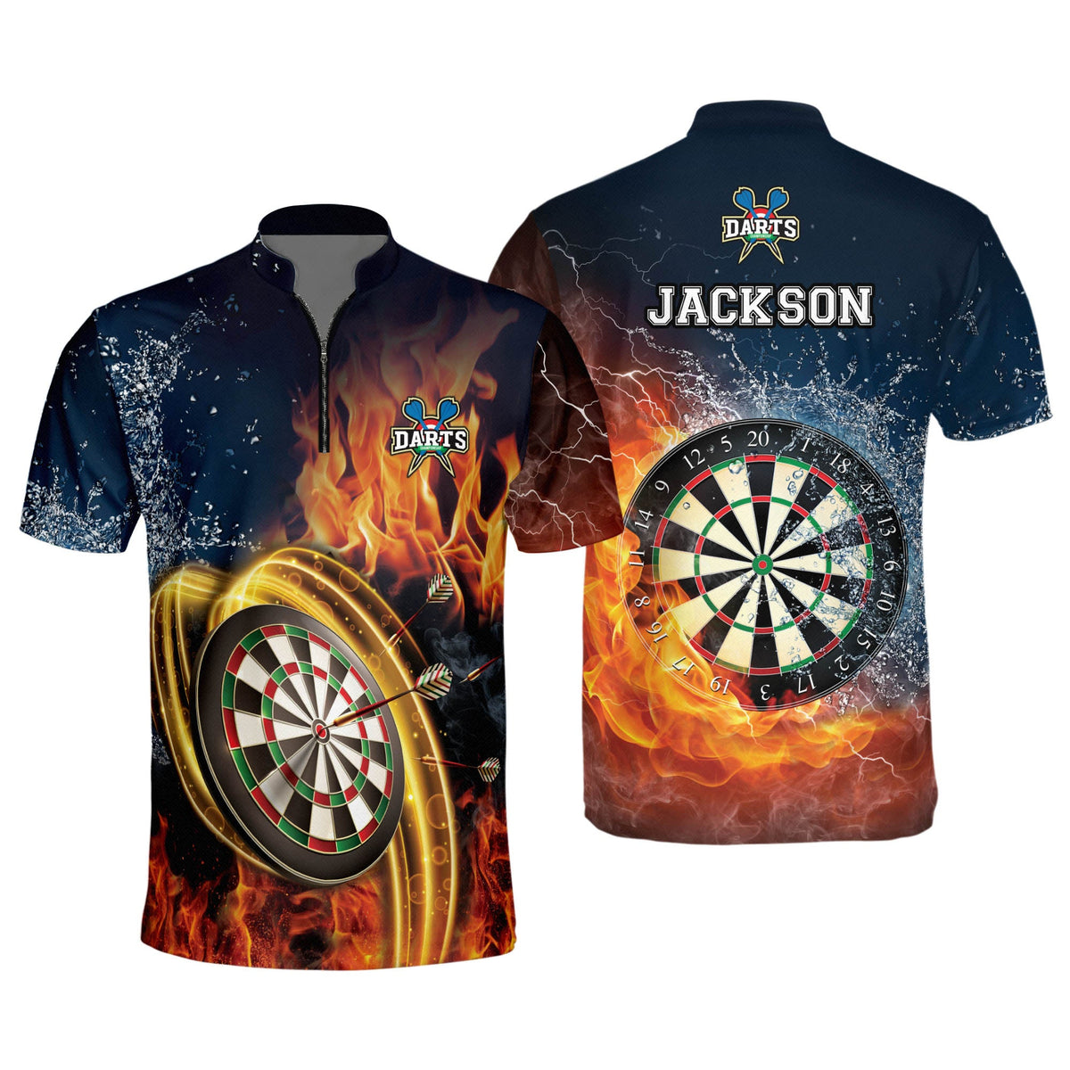 Water and Fire Style Personalized Darts Button Polo