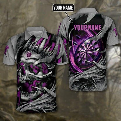 Multicolor Teal Skull Personalized Darts Button Polo