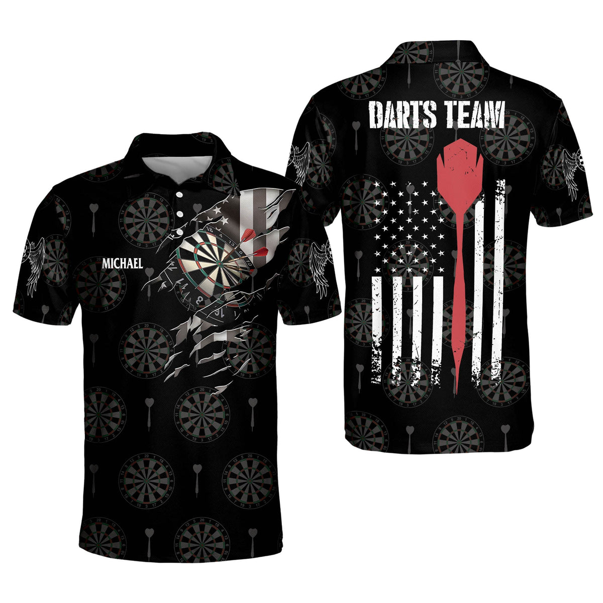 American Athlete Red Personalized Darts Button Polo