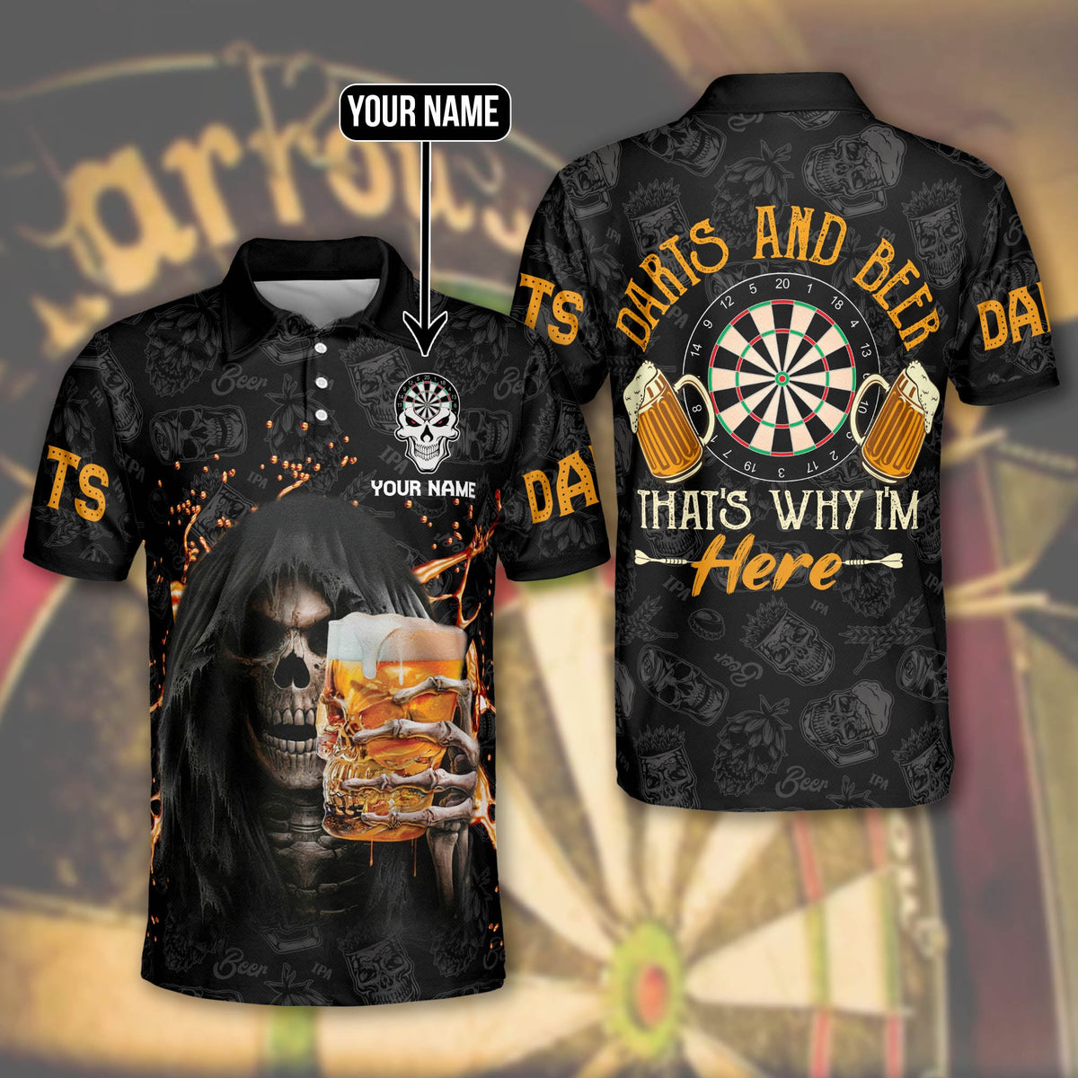 And Beer Personalized Darts Button Polo