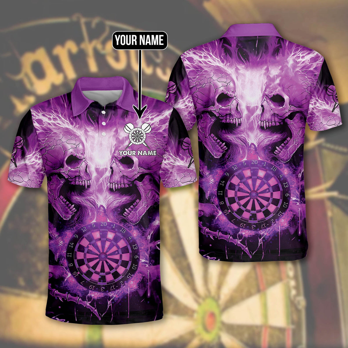 Skull Purple Version Personalized Darts Button Polo