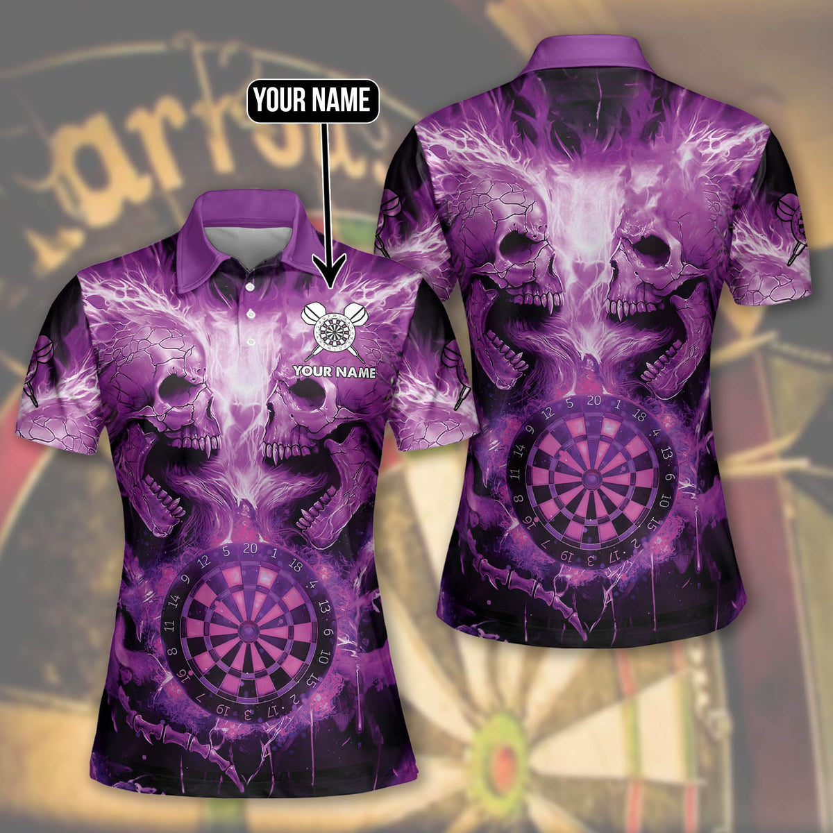 Skull Purple Version Personalized Darts Button Polo