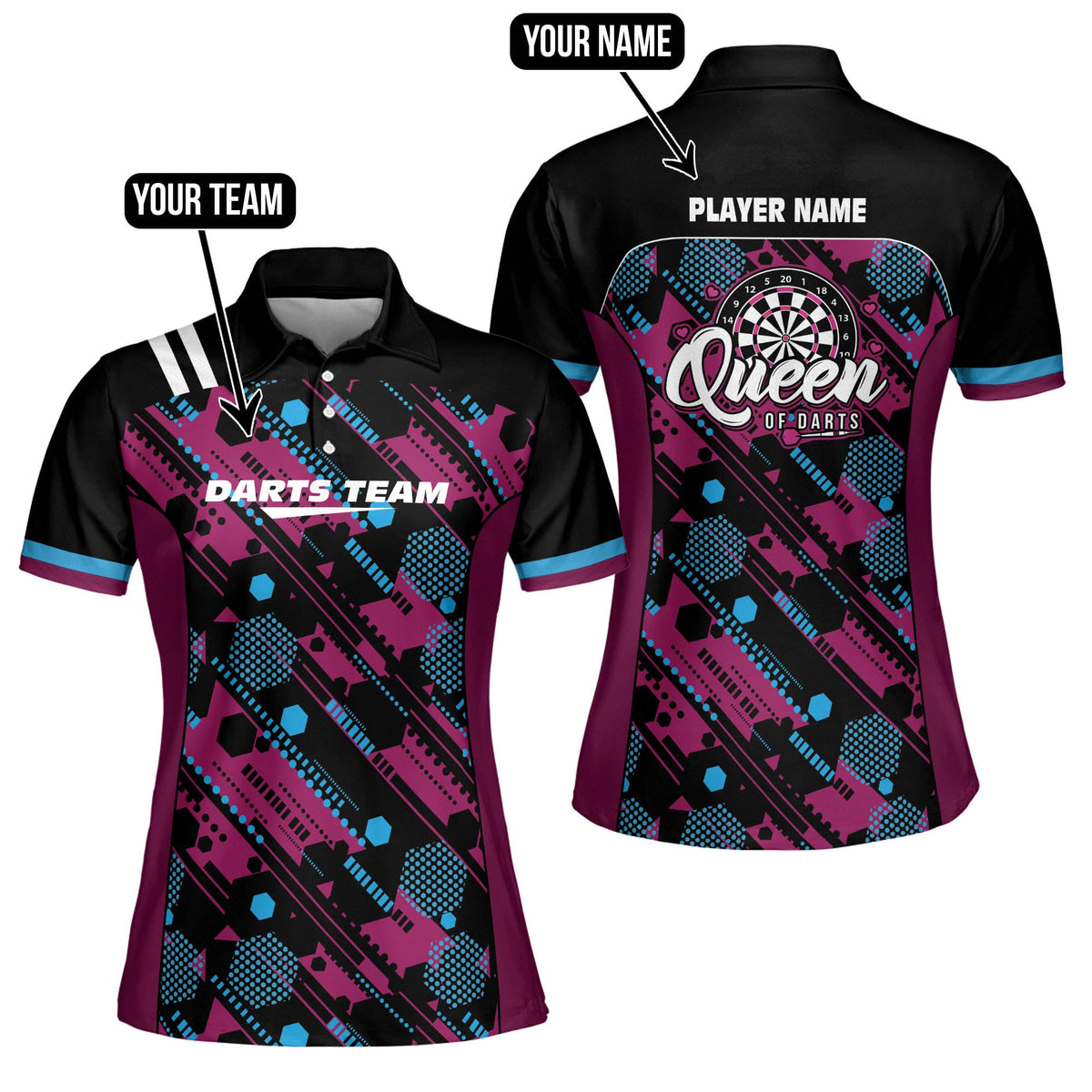 Hexagon Pattern Personalized Darts Button Polo