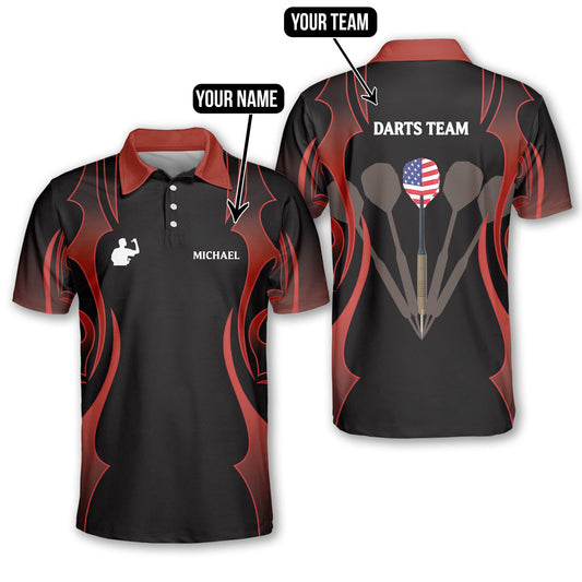 Red Tattoo Pattern Personalized Darts Button Polo