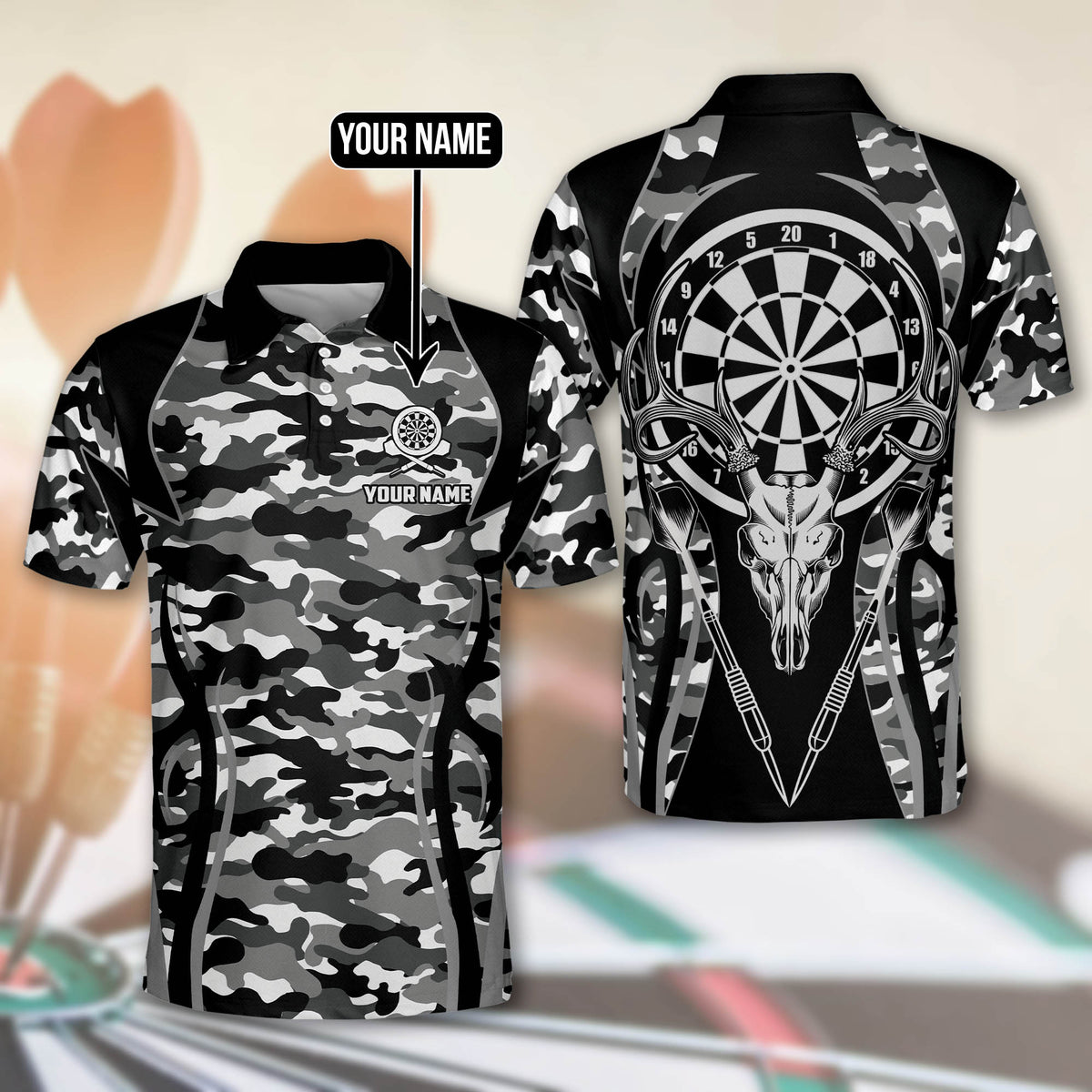 Camo Pattern Personalized Darts Button Polo