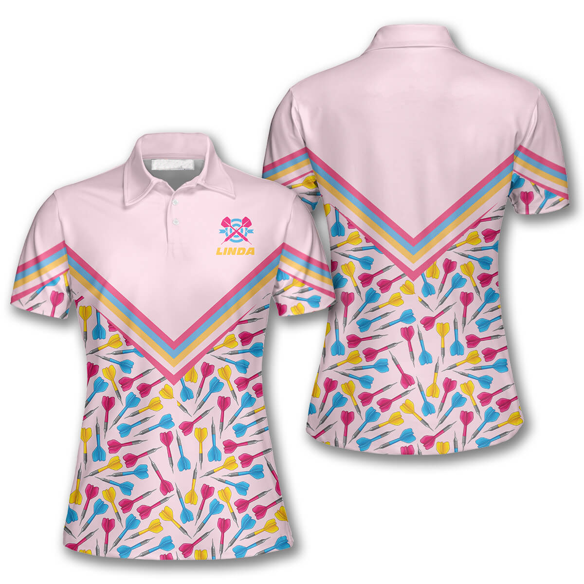 Arrows Light Pink Personalized Darts Button Polo
