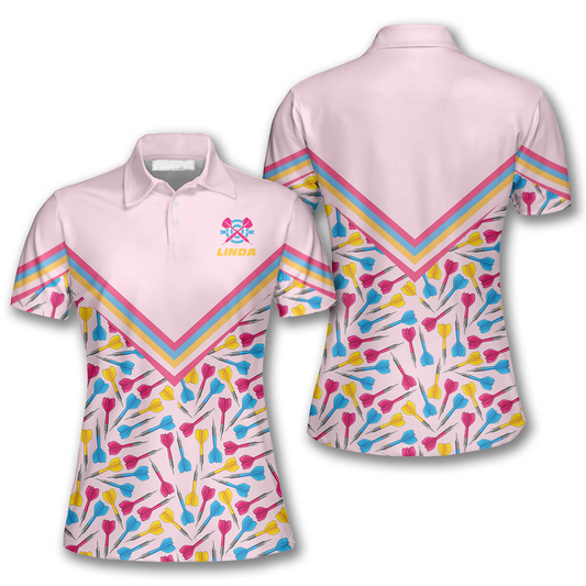 Arrows Light Pink Personalized Darts Button Polo