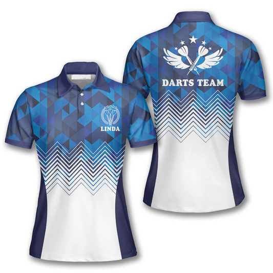 Blue White Personalized Darts Button Polo