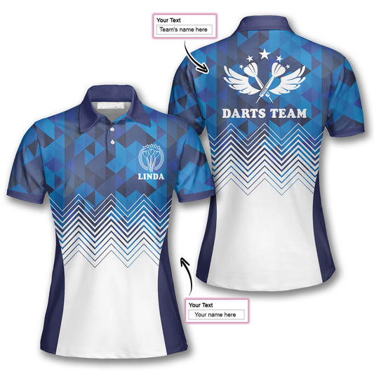 Blue White Personalized Darts Button Polo — Design 02