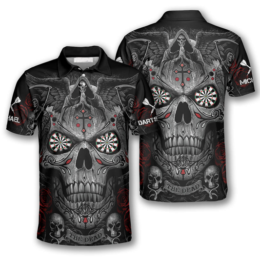 Grim Reaper Praying Cross Skull Personalized Darts Button Polo